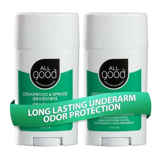 All Good Aluminum Free Deodorant Stick - Natural Deodorant w/Shea Butter & Aloe Vera, Bio-Active Formula, Vegan, Underarm Odor Protection for Men & Women (2-Pack, Cedarwood)