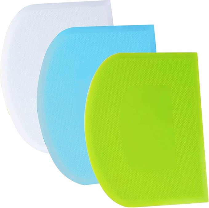 SURDOCA Dough Scraper Bench Scraper - 3P 8.3x5.5" Plastic Flexible Bowl Scraper, Sharp Edge & Angles Cake Scraper. Non-Slip Bakeware Decorating Tools Sculpting & Modeling Tools - Green+Blue+White