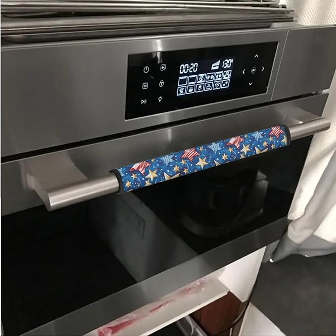 4th of July Refrigerator Door Handle Covers Set of 6 Washable Kitchen Appliance Decor Handles Keep Clean Anti-Slip Fridge Accessories Home Decor, America Theme Star Blue