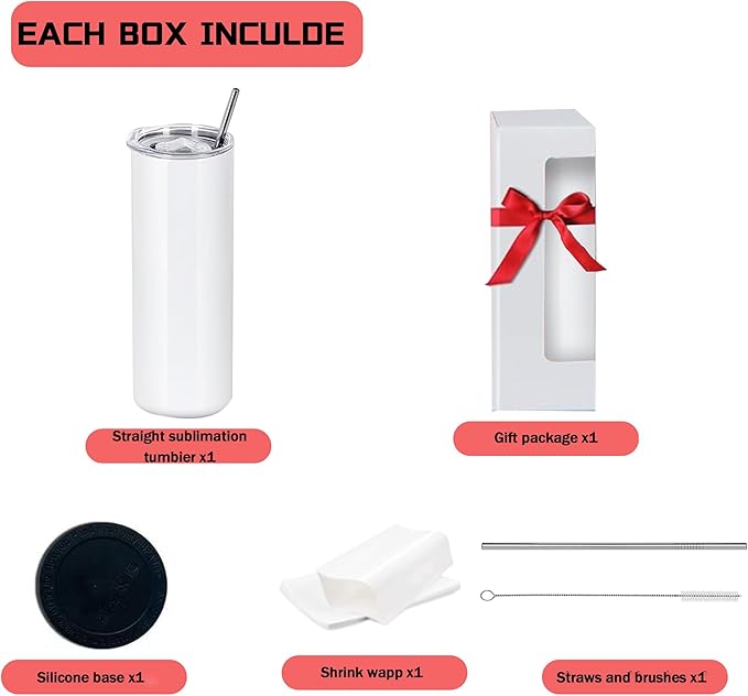 50 Pack 20oz Sublimation Tumblers Bulk With Flat Edge, 20OZ Flat Sublimation Tumbler Blank, Skinny Straight Stainless Steel Blanks Cups with Individual Box (50, 20OZ FLAT EDGE)