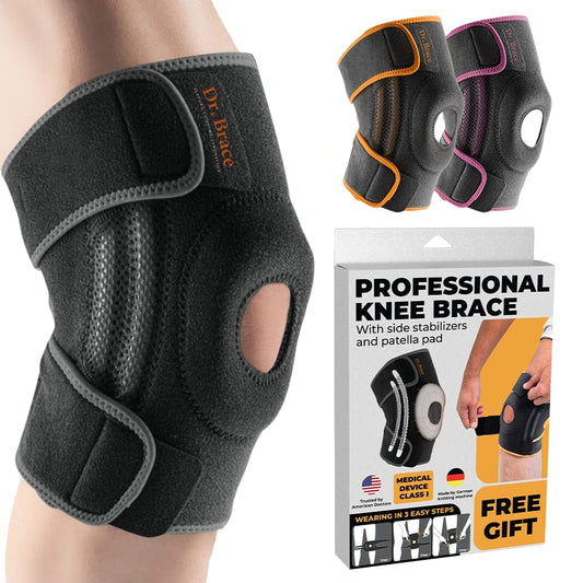 DR. BRACE ELITE Knee Brace with Side Stabilizers & Patella Gel Pads for Maximum Knee Pain Support and fast recovery for men and women-Please Check How To Size Video (XX-Large, Mercury)