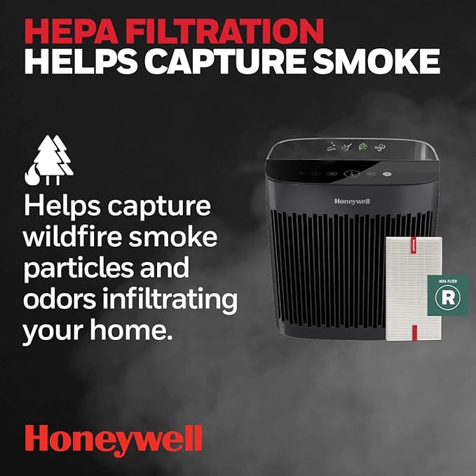 Honeywell InSight HEPA Air Purifier with Air Quality Indicator for Medium-Large Rooms (190 sq ft), Black - Wildfire/Smoke, Pollen, Pet Dander, and Dust Air Purifier