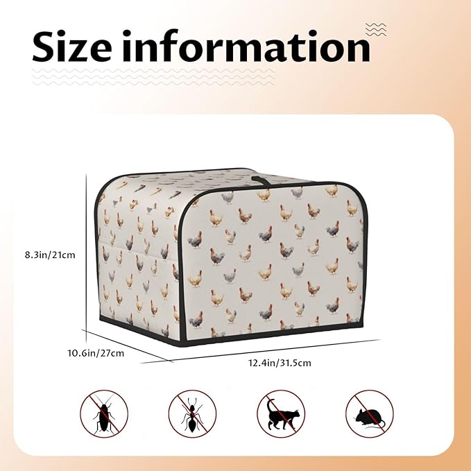 Toaster Cover 4 Slice Chicken Pattern Kitchen Small Appliance Covers with Pockets Dust and Fingerprint Protection