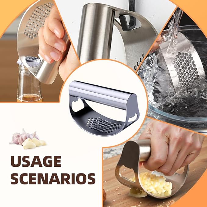 Stainless Steel Garlic Press Rocker, Ergonomic Garlic Crusher Tool for Effortless Mincing, Kitchen Gadget for Home Cooking and Chefs (1 PACK)