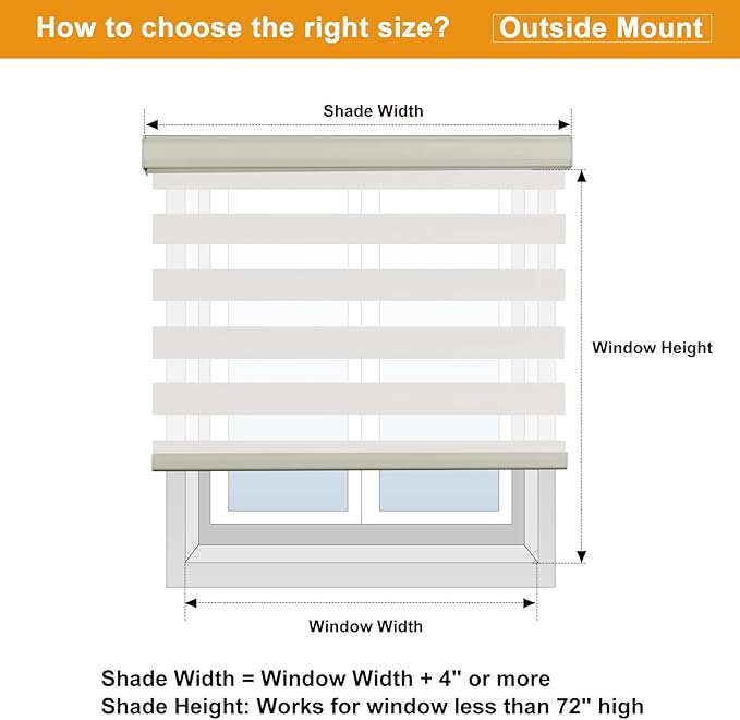 Persilux Cordless Zebra Blinds for Windows Free-Stop Window Blinds (34" W X 64" H, Cream) Dual Layer Light Control for Day and Night, Light Filtering Sheer Shades for Home, Easy to Install