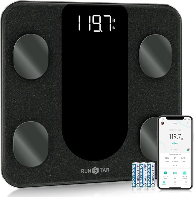 RunSTAR Smart Scale for Body Weight, Digital Bathroom Scale BMI Weighing Body Fat, Body Composition Monitor Health Analyzer with Smartphone App, 400 lbs - Black (Pack of 8)