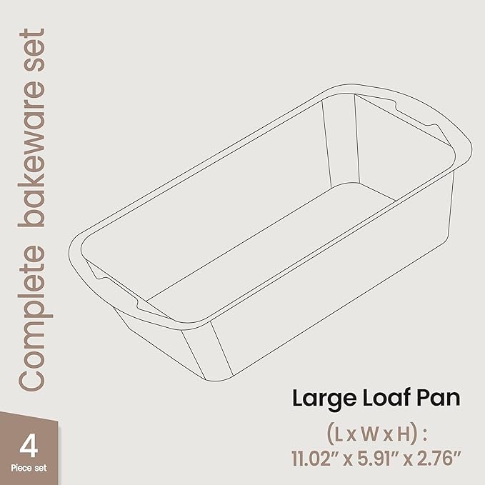 BAKKENMASTER Bakken- Swiss Loaf Pan Set 4-Piece - Deluxe Nonstick Carbon Steel Bakeware for Perfect Bread and Cakes – Dishwasher Safe, Premium Pans for Home Baking