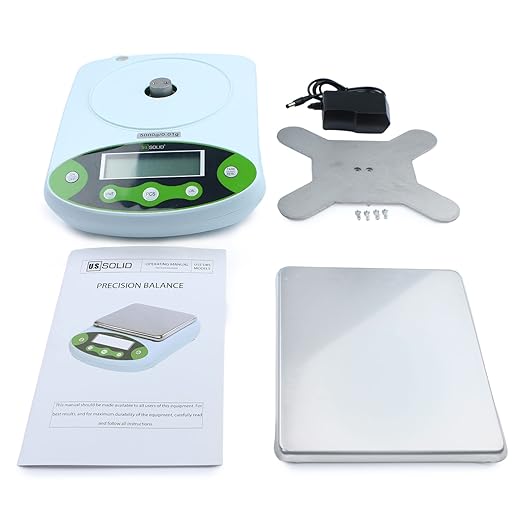 U.S. Solid Digital Analytical Balance 2kg x 0.01g, High Precision Lab Scale, 500g Calibration Weight, 10 Weighing Units, AC 100V-240V & DC 9V, Piece Counting