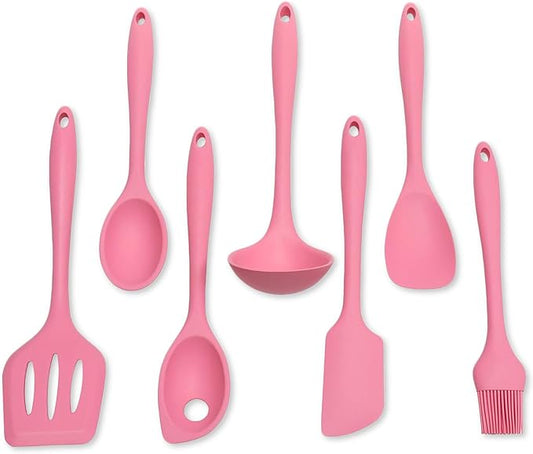 Chef Craft - Premium Silicone Kitchen Tools and Utensils Set, Non-Scratch, Withstands Temperatures up to 450°F, BPA-Free, 7 Piece Cooking Utensils Set, Pink