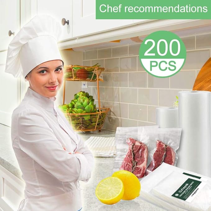 O2frepak 200 Quart Size 8" x 12" 4mil Thick Vacuum Sealer Bags with BPA Free and Puncture Prevention,Vacuum Seal Freezer Bags,Great for Sous Vide Vaccume Sealer PreCut Bags