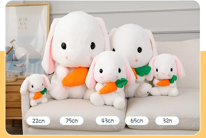 HOUPU Soft Toy - Sitting Lop Eared Rabbit, Easter White Rabbit Stuffed Bunny Animal with Carrot Soft Lovely Realistic Long-Eared Standing Pink Plush Toys (White-Carrot,12.5in/32cm)