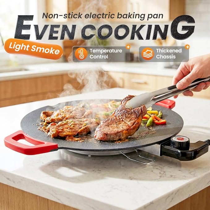 Electric Indoor Smokeless Non-stick Grill Pan, 2026 Upgraded Smokeless Indoor Electric Grill & Nonstick Griddle Compact & Versatile Cooking for Steaks, Pancakes, and BBQ (11 Inches)