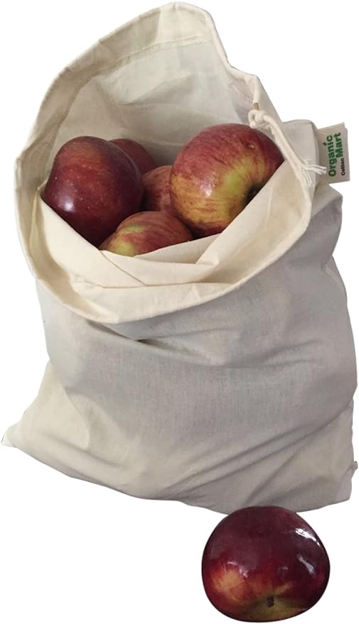 Muslin Produce Storage Bags - Almond Milk Bags - Reusable grocery bags cotton drawstring - Candy Bag - Breathable Muslin Organic Cotton Reusable Produce Bags - Set of 3 (3, Medium - 10"x12")