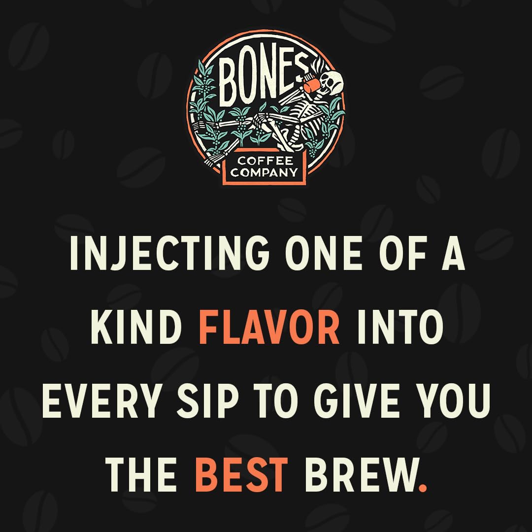 Bones Coffee Company Colombia Single-Origin Coffee, Almonds, Dried Fruit, Vanilla Notes, Flavored Whole Bean Coffee, Medium Roast Low Acid Arabica Beans, 12 oz Whole Bean
