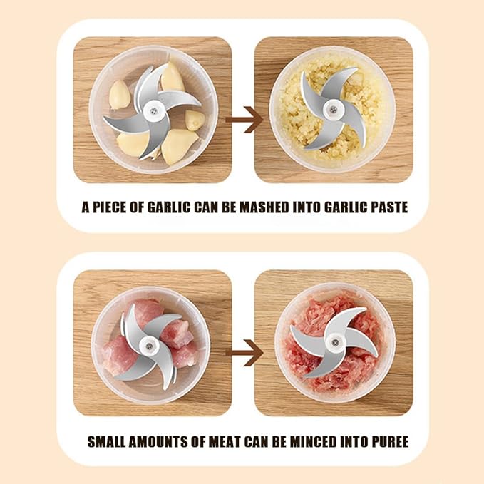 Electric Garlic Chopper, Mini Portable Veggie Chopper, Electric Onion Grinder with 6 Sharp Blade, Mini Food Processor with Container for Mashing Onion, Garlic, Chili, Ginger (2PCS*Blue)