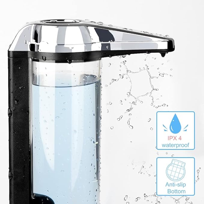 Secura 17oz Automatic Liquid Soap Dispenser, Touchless Battery Operated Hand Soap Dispenser with Adjustable Soap Dispensing Volume Control Dial, Personal Care Dispenser (Silver)