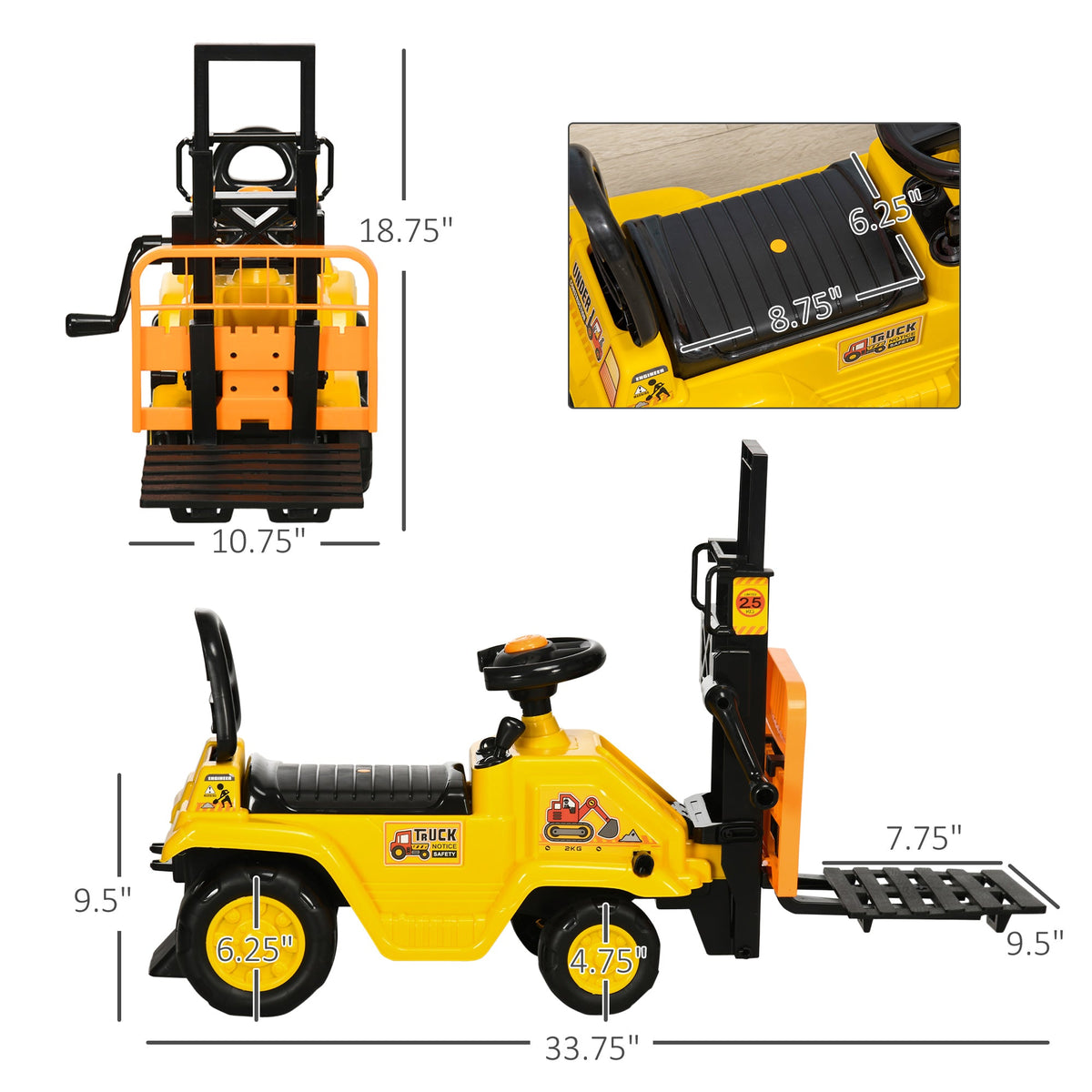 Sit and Scoot Ride-on Toy with Forklift Operation, Construction Toys for Kids with Under Seat Storage, Forklift Toy