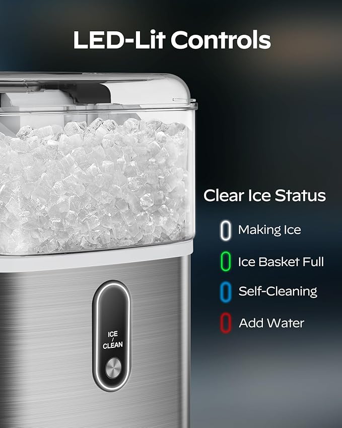 Totnz Nugget Ice Maker Countertop, Chewable Pellet Ice Machine with 33lbs Daily Produce, Pebble Ice Maker for Home Kitchen Office