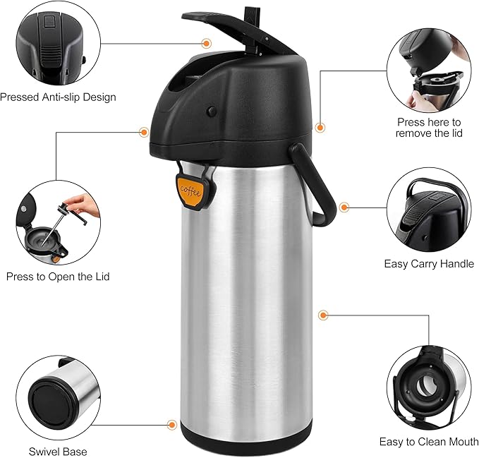 3L/102 Oz Airpot Coffee Dispenser Thermal with Pump & 1L/34 Oz French Press Coffee Maker