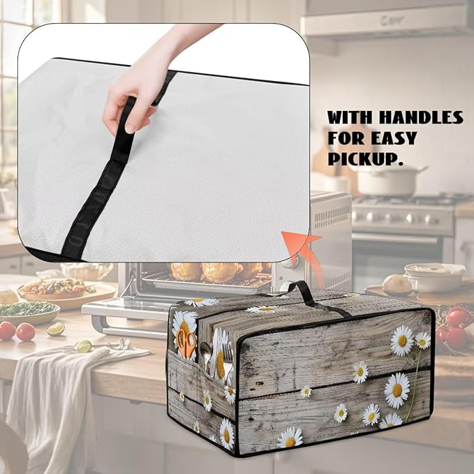 Toaster Oven Cover Washable Small Kitchen Appliance Dust Cover with Pockets, for Air Fryer Toaster Ovens, Microwaves, L, 18.5 x 22.5 x 13 inches, Daisy Wood Grain
