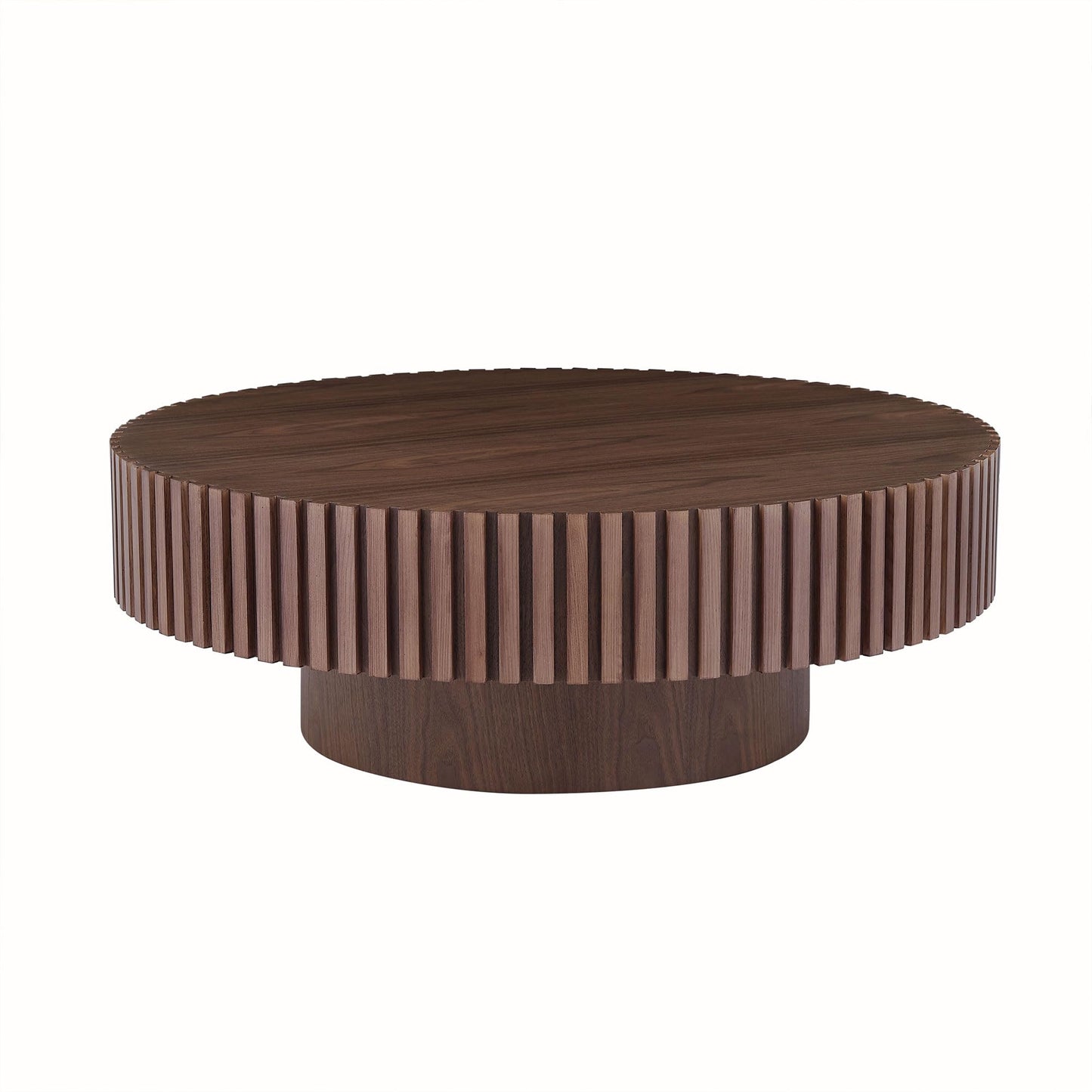 JURMALYN Walnut Round Coffee Table for Living Room Contemporary Circle Wood Coffee Table with Pedestal, Easy Assembly ø31.49'',