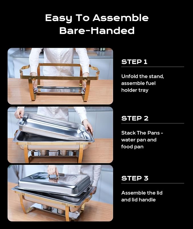 Chafing Dishes for Buffet 4 Pack, 9QT [Elegant Gold and Silver Colors] Food Warmers for Parties Buffet [Sturdy and High Grade] Chafing Dish Buffet Set for Any Party with Complete Set