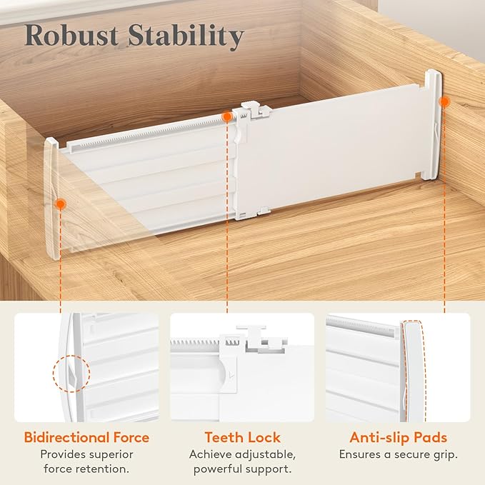 Lifewit 5" Tall 9 Pack Drawer Dividers, 30-47cm/11.5-18.5" Expandable Drawer Divider for Clothes, Adjustable Dresser Drawer Organizers, Drawers Separators for Dresser/Bathroom/Closet/Kitchen White