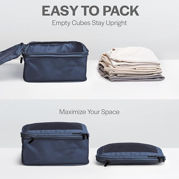 Aerotrunk Compression Packing Cubes for Travel - Luggage Organizer Bags - Double Zipper Packing Cubes for Suitcases (4-Pack, Dark Blue)