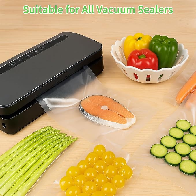 MakMeFre 6Pack 8"x16.5'(3Rolls) and 11"x16.5'(3Rolls) Vacuum Sealer Bags Rolls with BPA Free,Heavy Duty Vacuum Sealer Storage Bags Rolls,Cut to Size Roll,Great for Sous Vide Cooking