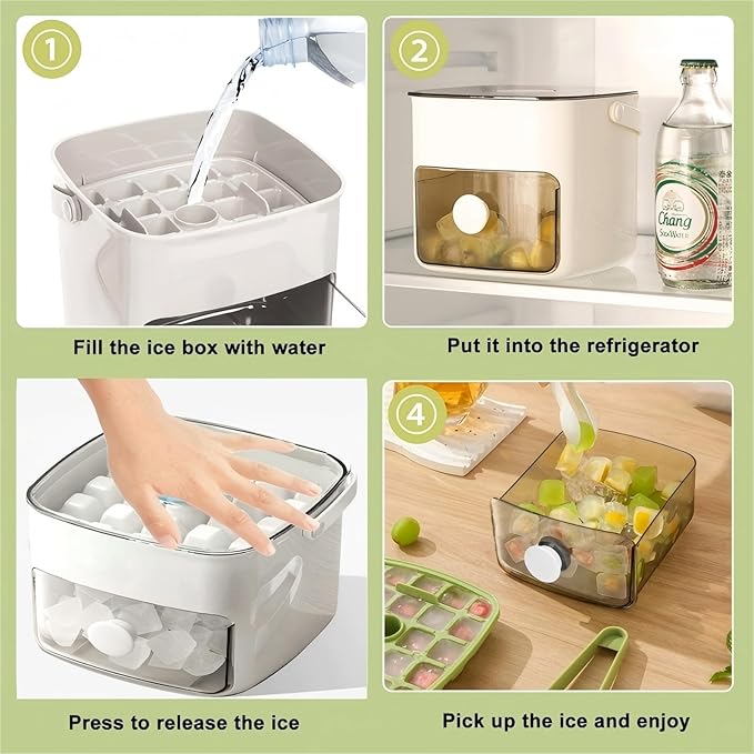 2 Pcs Ice Cube Tray with Lid & Bin
