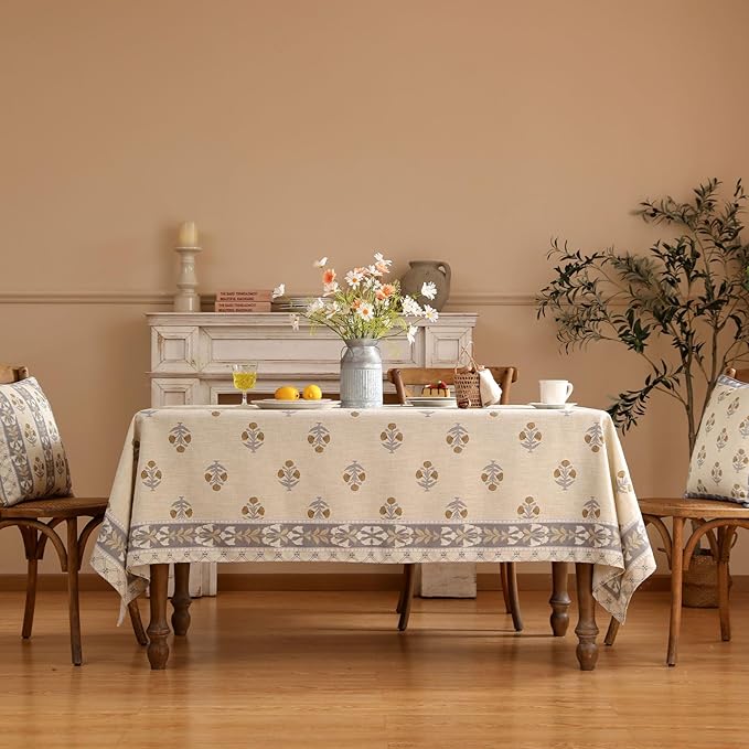 patdrea Designer Beige Extra Long Tablecloth for Rectangle Table,Elegant Linen Floral Pattern French Table Cloth,Decor Cover for Kitchen Dining Christmas,Thanksgiving,Party,67"x118"-Istana a