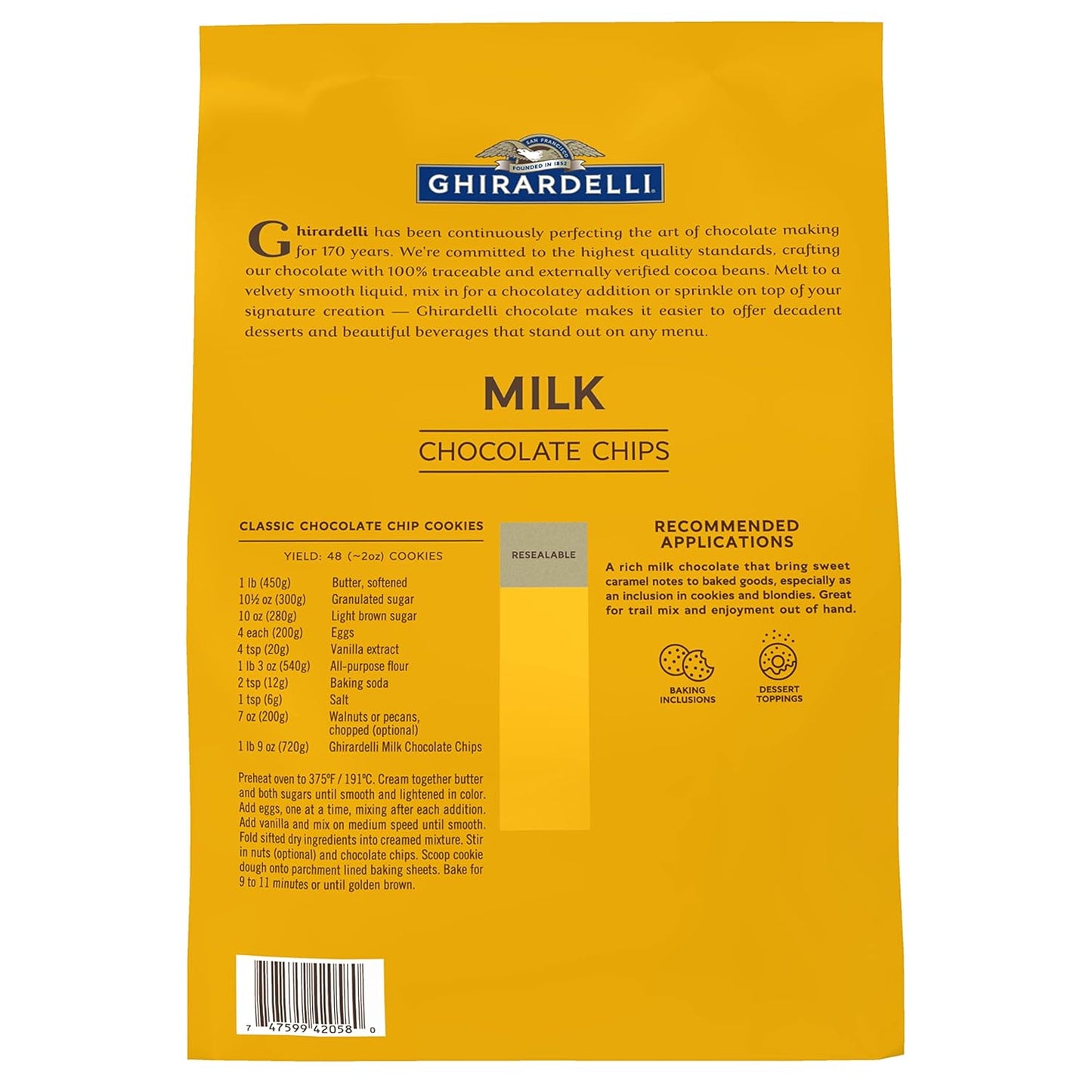 Ghirardelli Chocolate Company Milk Chocolate Chips 800 per lb, 5lb. Bag (Pack of 1)