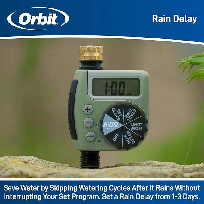 5-Pack (5 Total Timers) Orbit One Outlet Single-Dial Hose Faucet Timer - Easy Programmable - for Garden Watering System - LCD Hose Timer with Adjustable Watering Schedule - 62056