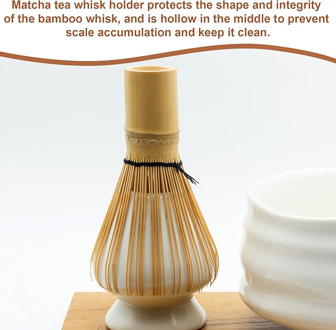 HARFINGTON Ceramic Chasen Stand 66mm Matcha Whisk Holder, Traditional Matcha Tea Chasen Holder, Dark Green