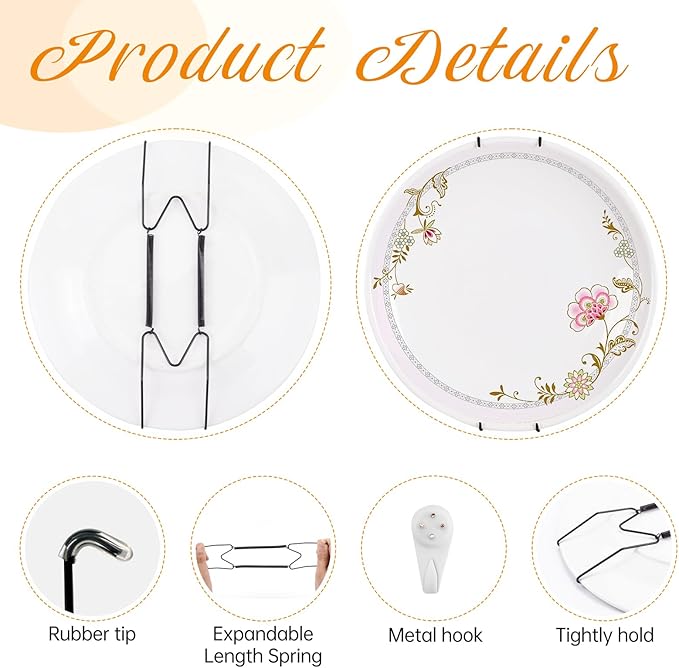 3 Pack Plate Hangers for The Wall, Suitable for 10-14 inch Art Plate, Stainless Steel Invisible Heavy Duty Wire Plate Holder with Wall Hooks, Plate Hangers for Displaying Plates, Platter, Dish, Black