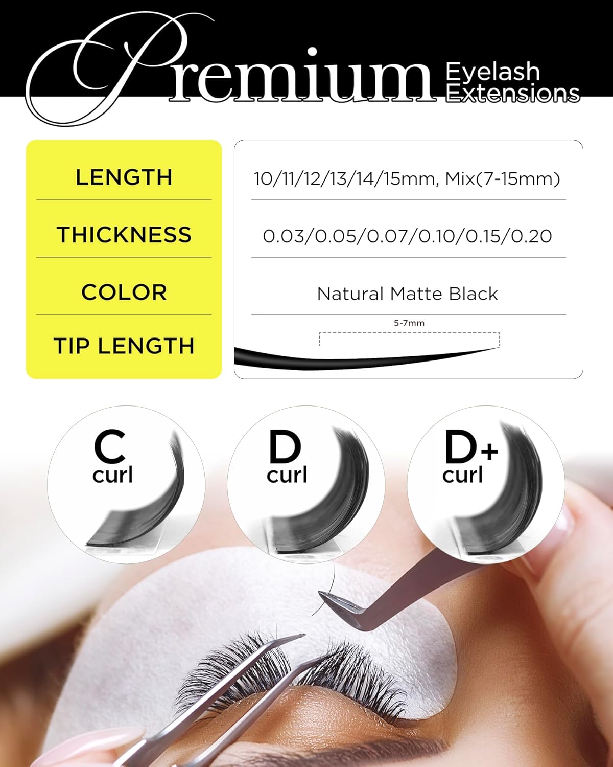 BEYELIAN Eyelash Extension 0.05 D Curl 7-15mm Mixed Tray Easy Fan Lash Extensions Volume Lashes Professional Use Natural Matte Black (0.05 D 7-15mm Mix)
