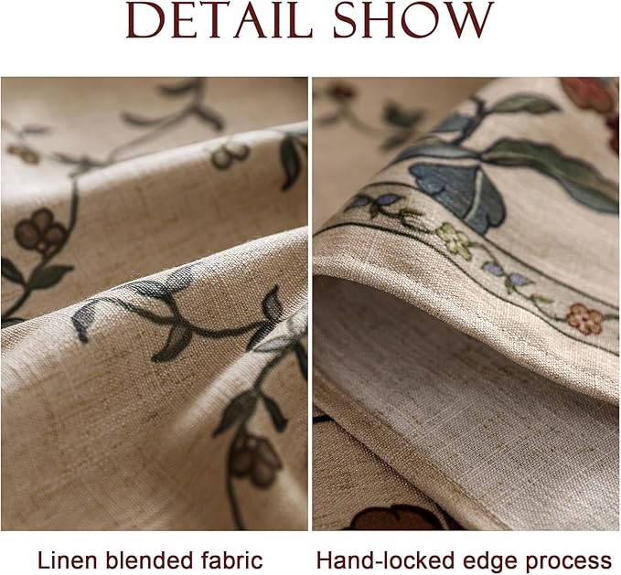patdrea Designer Linen French Long Tablecloth for Rectangle Table,Fall Country Breathable Floral Tablecloths,Table Cover for Kitchen Dining,Tea Party,Christmas,Thanksgiving,63"x94"-Oliveirad