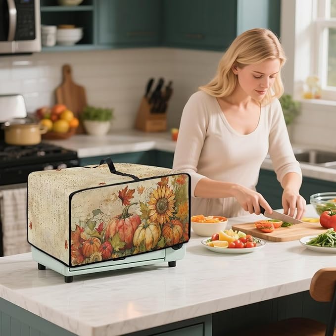 Toaster Oven Dust Cover Small Kitchen Appliance Cover for Countertop Convection Ovens,Small Appliances, L, 18.5 x 22.5 x 13 Inches, Retro Pumpkin Sunflower