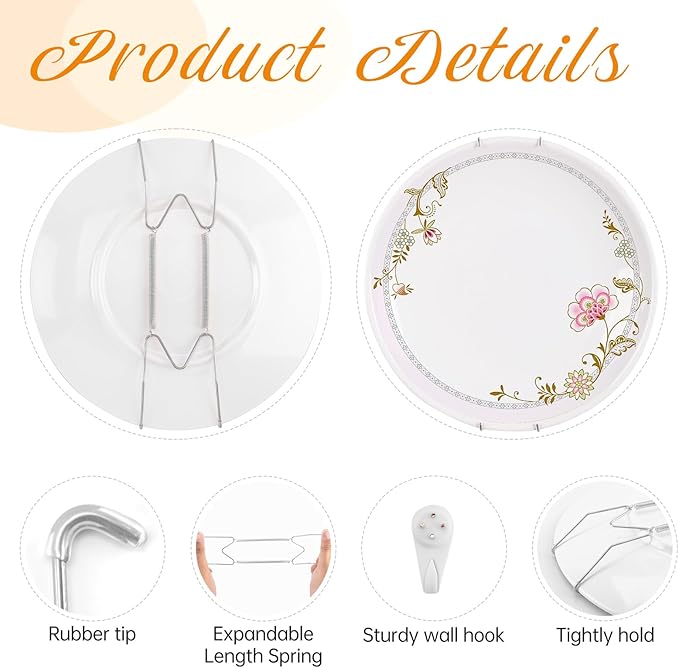 3 Pack Plate Hangers for The Wall, Suitable for 12-16 inch Art Plate, Stainless Steel Invisible Heavy Duty Wire Plate Holder with Wall Hooks, Plate Hangers for Displaying Plates, Platter, Dish, Silver