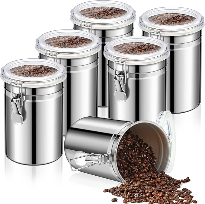 Lallisa 12 Pcs Stainless Steel Canisters 62 oz Stainless Steel Containers with Lids Food Storage Container with Airtight Clamp Lid Coffee Containers for Tea Sugar Coffee Flour Kitchen Counters