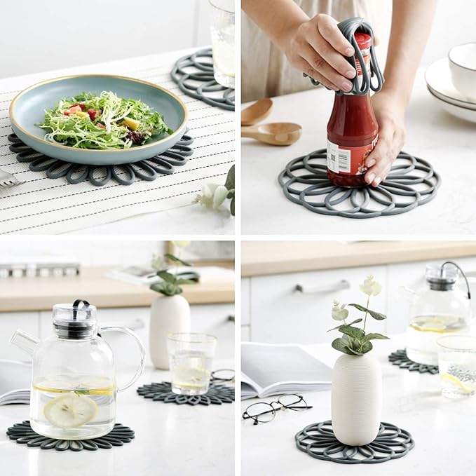 Set of 3 Silicone Trivet Mat - Hot Pot Holder Hot Pads for Table & Countertop - Trivet for Hot Dishes - Non-Slip & Heat Resistant Modern Kitchen Hot Pads for Pots & Pans, Orange