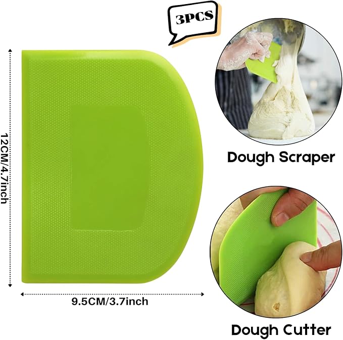 SURDOCA Dough Scraper Bench Scraper - 3P 4.7x3.7" Plastic Flexible Bowl Scraper, Sharp Edge & Angles Cake Scraper. Non-Slip Bakeware Decorating Tools Sculpting & Modeling Tools - Pure Green