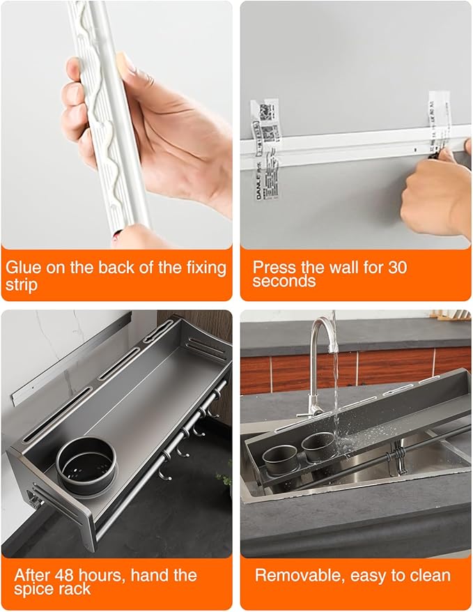 kitchen utensil hanger, wall mounted rail with hooks, waterproof hooks for utensils, easy installation without drilling (31.5 inches, Count, 3)