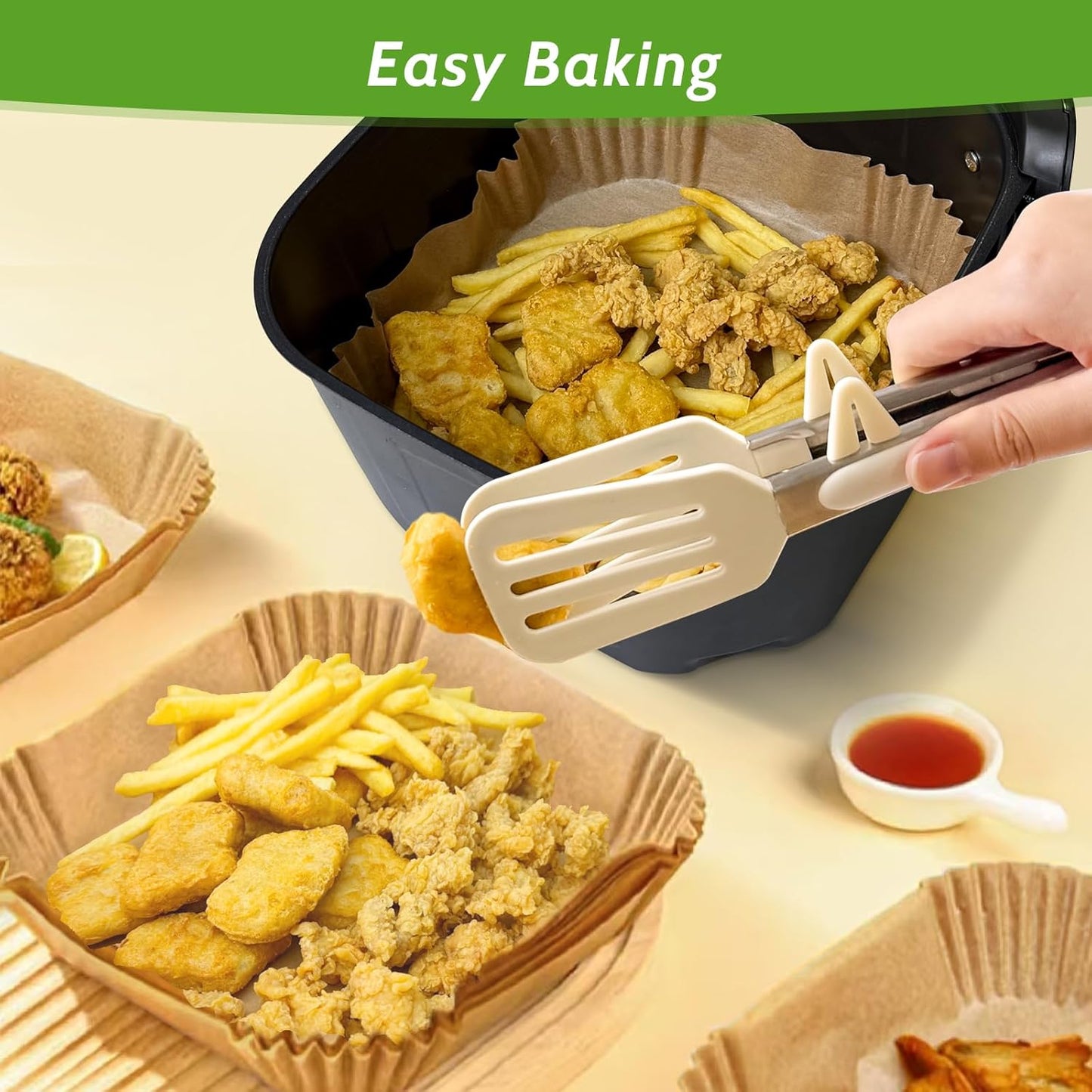 360 Pcs 6.5” Square Unbleached Heavy Duty Air Fryer Paper Liners Disposable, Non-Stick & Non-Leak Parchment Paper Liners for Airfryer Basket, Deep Fryer Parts & Accessories