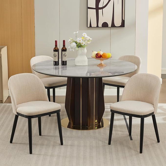 Wooden Dining Chairs Set of 2,Upholstered Kitchen Dining Room Chairs with Curved Backrest and Wood Leg,Modern Fabric Farmhouse Dinner Chair for Restaurant/Cafe, Beige