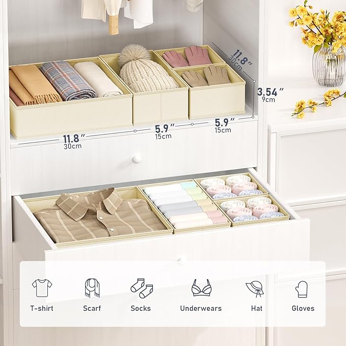 DIMJ Drawer Organizer Clothes Storage - 30 Pack Baby Dresser Organizer for Nursery, Foldable Closet Drawer Organizer Bins for Bedroom Organization, Fabric Storage Dividers for Socks, Underwears, Bras