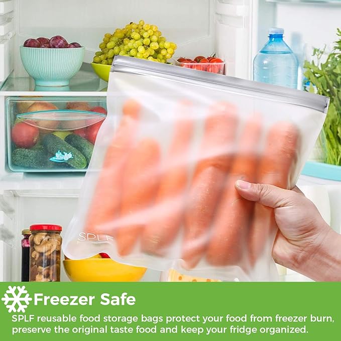 SPLF 9 Pack Reusable Gallon Freezer Bags, BPA Free 1 gallon Leakproof Silicone and Plastic Free Food Storage Bags for Meal Prep, Fruits, Sandwich, Snack, Travel Items