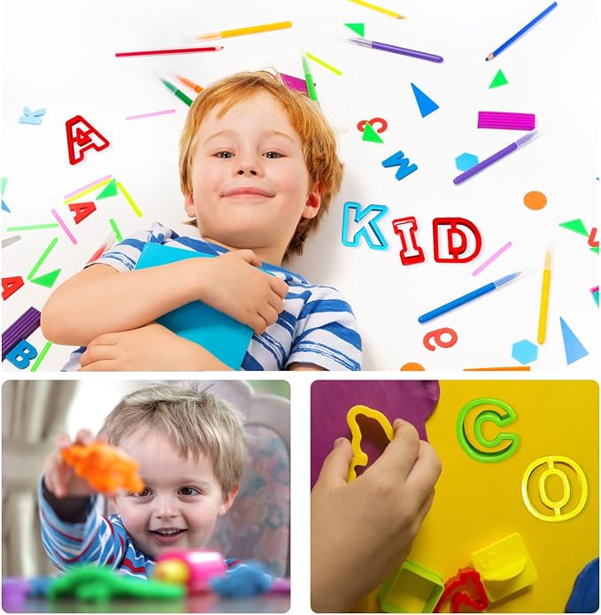 Alphabet Dough Cutter Kit with 26 Capital Letters,Clay Tools Set & Play Dough Non-Toxic Modeling 1 inch-2 inch, Assorted Colors