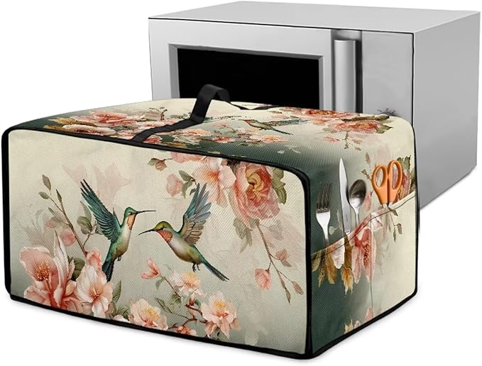 Air Fryer Toaster Oven Dust Cover Washable Fabric Countertop Microwave Smart Oven Cover for Kitchen Countertop Decor, L, 18.5 x 22.5 x 13 inches, Hummingbird Floral Pattern