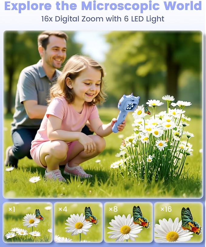 Microscope Camera for Kids Gifts Toys- Handheld Pocket Microscopes with 2.4" Screen and Autofocus - Mini Digital Educational Science Kit for Christmas Birthday for Age 3-5 5-7 8-12 Girls Boys (Blue)